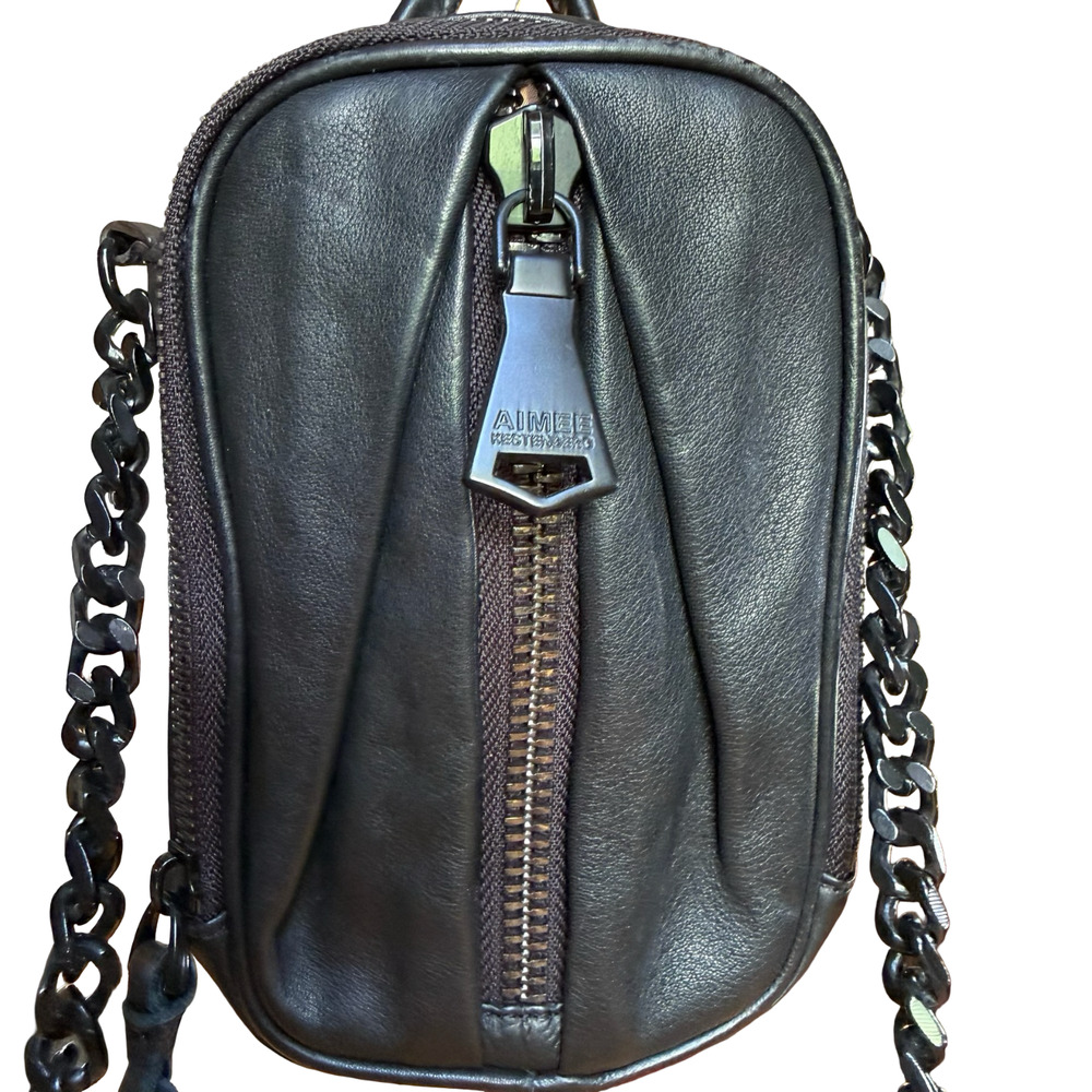 Aimee Kestenberg Black Small Leather Chain Crossbody Shoulder Bag Purse Handbag - Picture 13 of 14